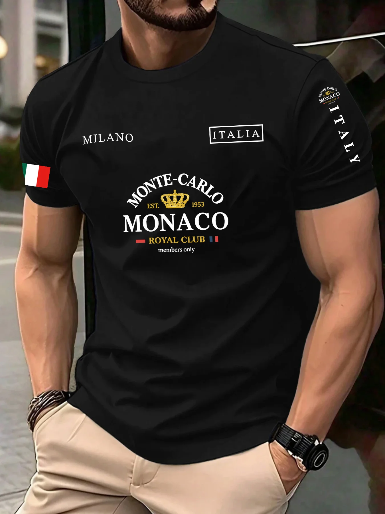 Street Fashion Monaco - เสื้อยืดผู้ชายลายตัวอักษรมอนโก 3 มิติ ขายดีที่สุด - สไตล์ลำลอง