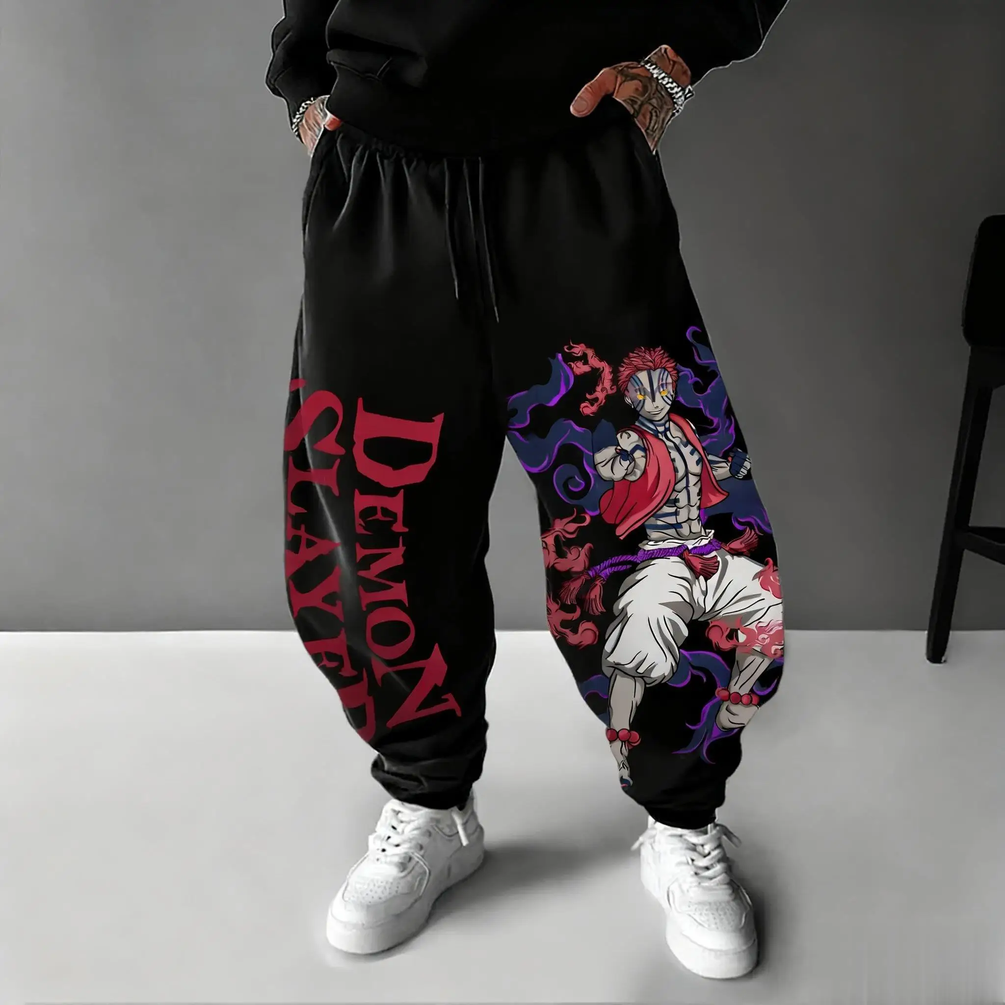 Street Fashion Japan - 2026 Demon Slayer Akaza อะนิเมะกางเกงผู้ชายฤดูหนาวใหม่หลวมสบายๆกางเกงวอร์มญี่ปุ่นสตรีทแวร์ฮิปฮอปกางเกงคอสเพลย์ Y2k