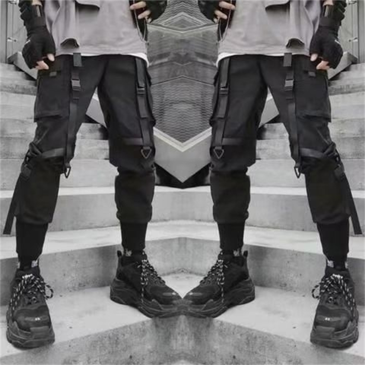 Techwear Pants Tactical - กางเกงคาร์โก้แฟชั่นฮาราจูกุสำหรับผู้ชาย สไตล์ฮิปฮอป พังก์ เสื้อผ้าสตรีทแวร์ จ็อกเกอร์ ฮайสตรีท