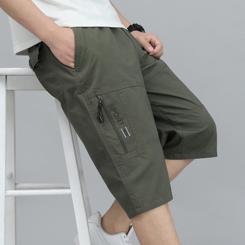 Street Fashion Art - Mens Cargo กางเกงขาสั้นเข่ากางเกงกระเป๋าซิปกางเกงขาสั้นผ้าฝ้ายฤดูร้อนปีนเขา Jogger Elastic เอวกีฬาสวมใส่