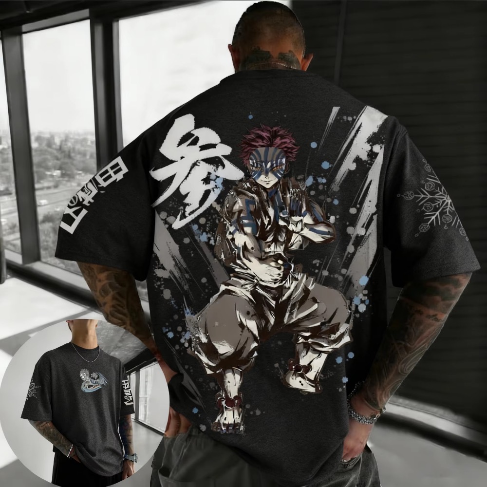 Street Fashion Japan - เสื้อยืดลายอนิเมะ Demon Slayer ไซส์ใหญ่สำหรับฤดูร้อน ผู้ชาย ผู้หญิง