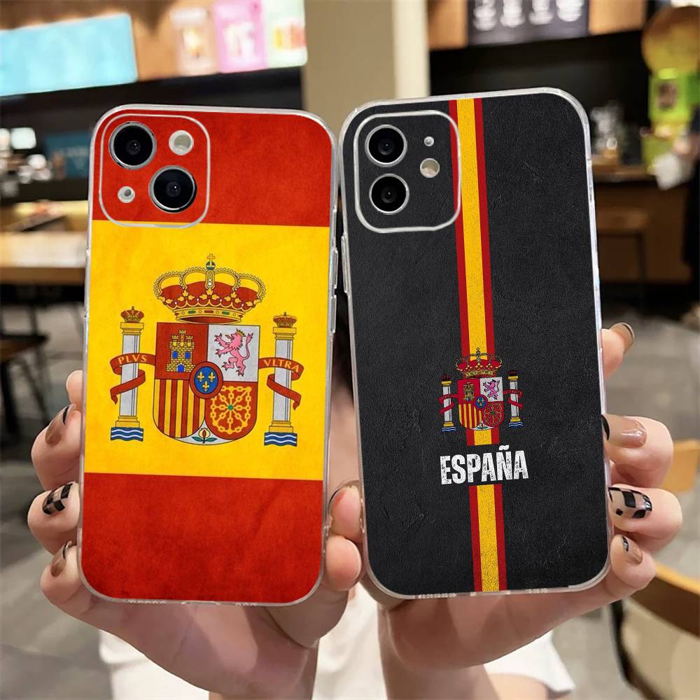 Street Fashion Official - เคสโทรศัพท์ลายธงชาติสเปน สำหรับ iPhone17,16,15,14,13,12,11 Plus,Pro Max แบบนิ่มใส