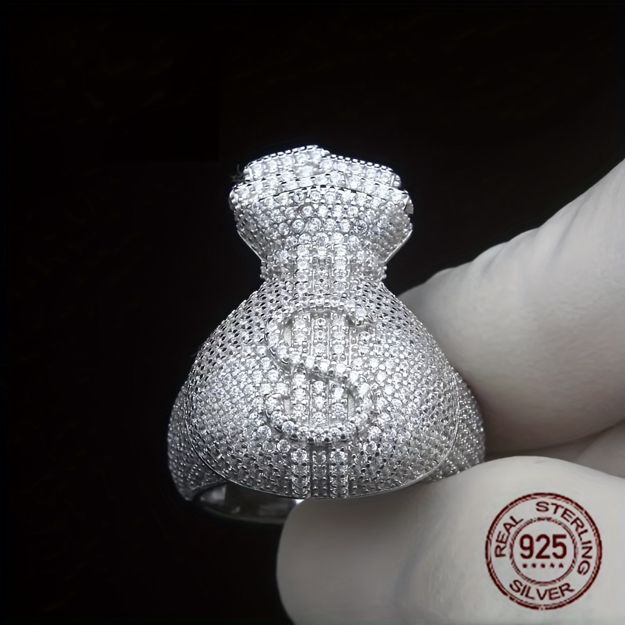 Street Fashion Rings - ผู้ชายที่ไม่ซ้ํากัน 925 เงินสเตอร์ลิง Icy Out เงินกระเป๋า
