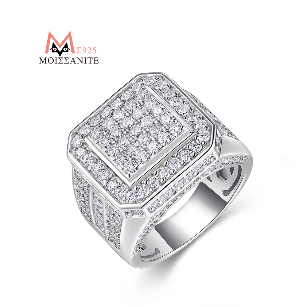 Street Fashion Rings - JIUZUAN Full Moissanite แหวนสแควร์ 925 เงิน