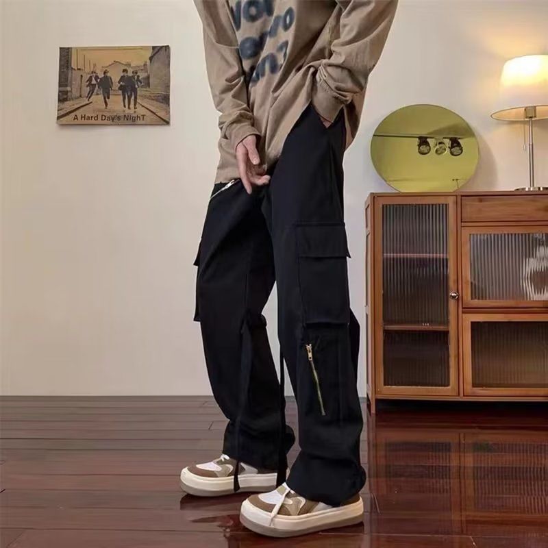 Techwear Pants Tactical - กางเกงคาร์โก้ซิปผู้ชายสำหรับฤดูร้อน สไตล์สตรีทแวร์ ทรงตรง ขาจั๊มพ์ลำลอง กางเกงขายาว ฮิปฮอป