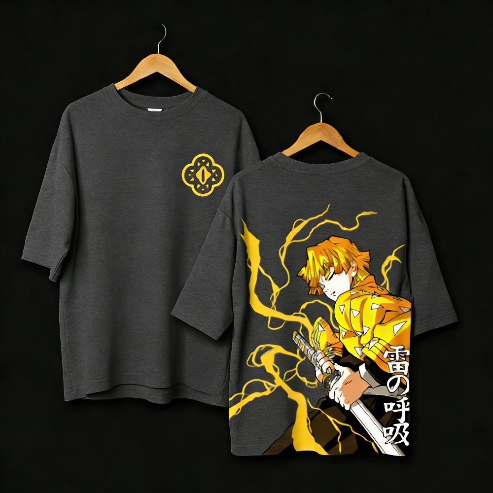 Street Fashion Japan - เสื้อยืดลายอนิเมะ Demon Slayer ไซส์ใหญ่สำหรับผู้ชายและผู้หญิง เสื้อยืดลำลองสำหรับพ่อแม่ลูก แฟชั่นสตรีทแวร์สไตล์