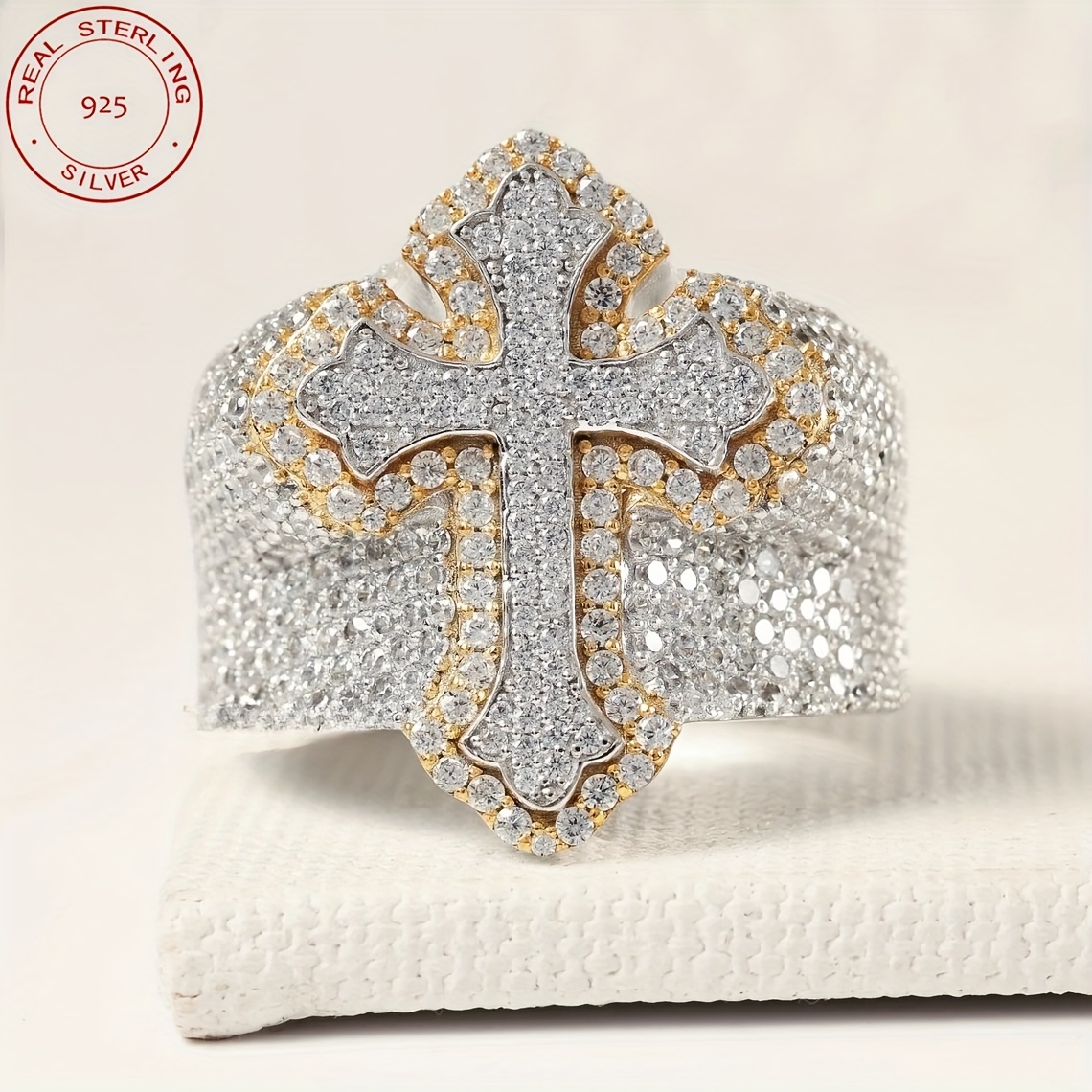 Street Fashion Rings - แหวนเงินแท้ 925 ลายกากบาทแบบ Iced Out สไตล์ฮิปฮอป