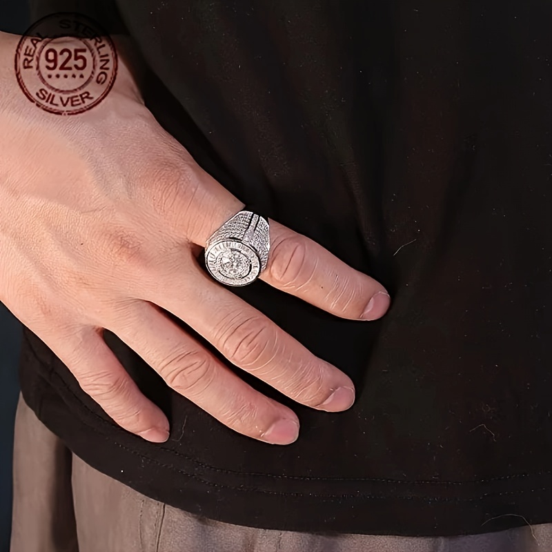 แหวนเงินแท้ 925 ทรงวงกลมประดับ - Street Fashion Rings บทวิจารณ์และราคา