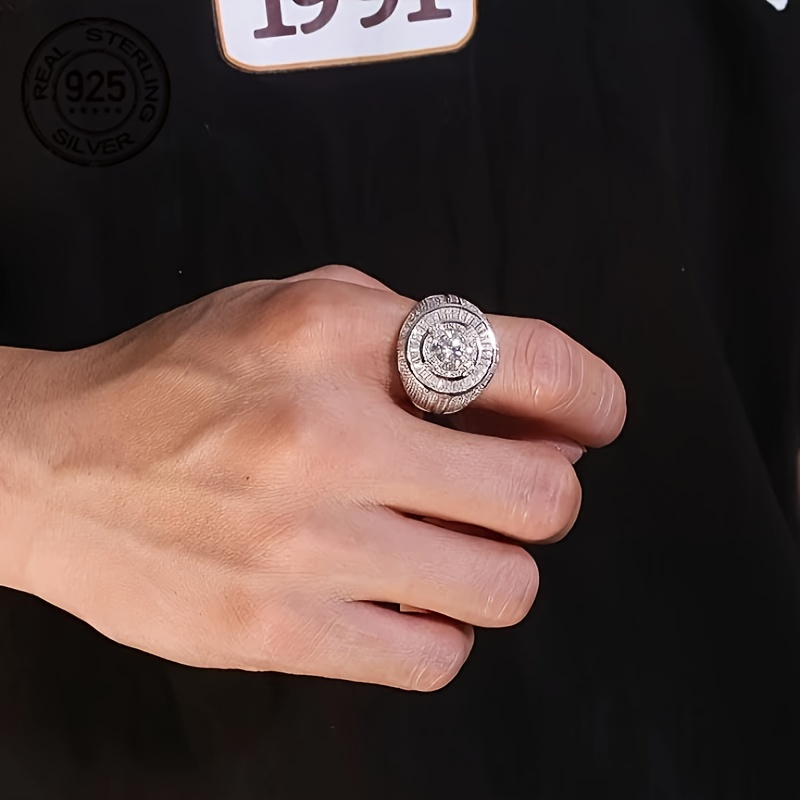 แหวนเงินแท้ 925 ทรงวงกลมประดับ - Street Fashion Rings บทวิจารณ์และราคา