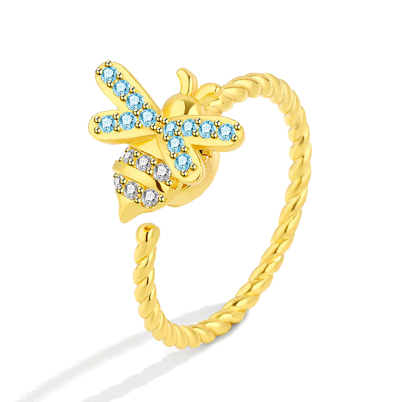 ใหม่แหวนเพชรเทียมสีฟ้าแบบหมุนไ - Street Fashion Rings บทวิจารณ์และราคา