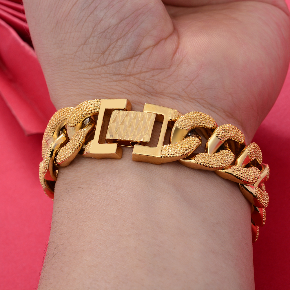 18 K ดูไบ Gold สีสร้อยข้อมือผู - Street Fashion Dubai บทวิจารณ์และราคา