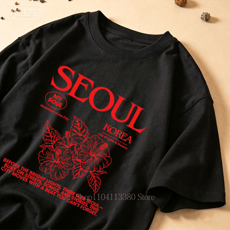 สไตล์เกาหลีเสื้อยืดพิมพ์ลายดอก - Street Fashion Of Seoul บทวิจารณ์และราคา