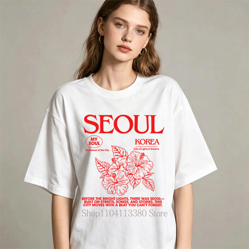 สไตล์เกาหลีเสื้อยืดพิมพ์ลายดอก - Street Fashion Of Seoul บทวิจารณ์และราคา