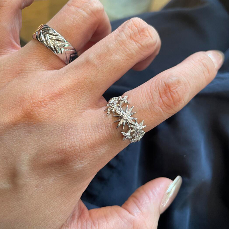 แหวนรูปดาวแปดแฉกประดับเพชรเต็ม - Street Fashion Rings บทวิจารณ์และราคา
